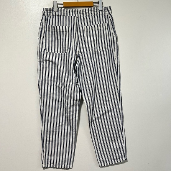 American Eagle Outfitters Blue White Striped High-Rise Pants Women’s 12 Cotton - Picture 9 of 12